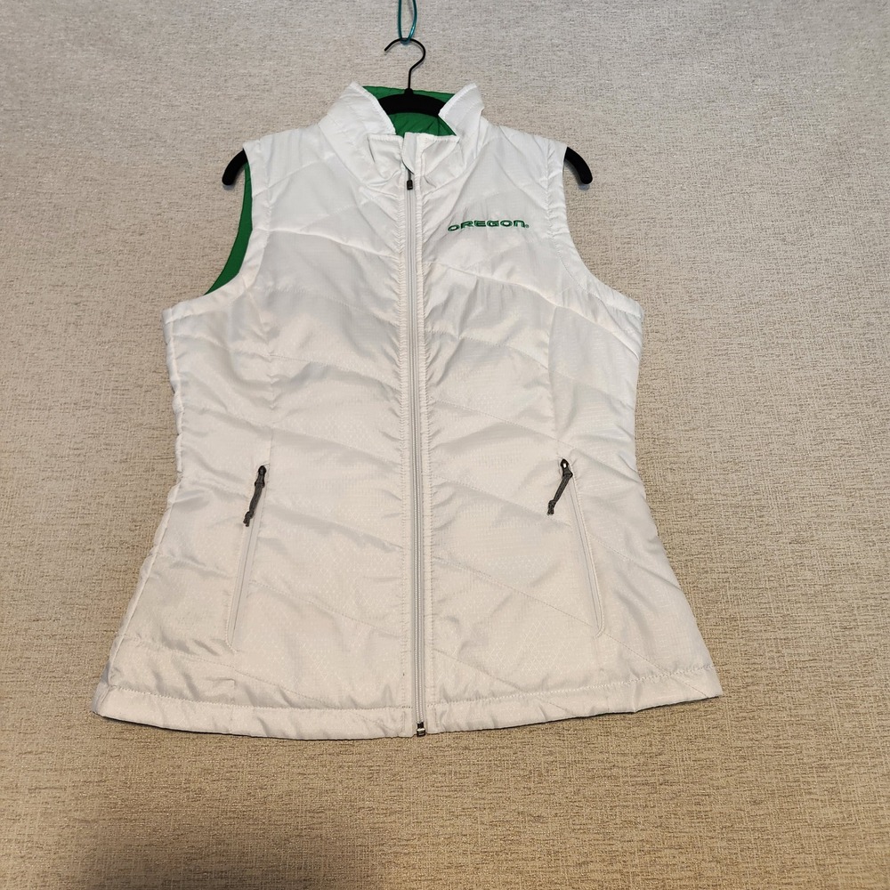 Columbia Quilted Vest Women Medium White Oregon Ducks NCAA Insulated Full Zip